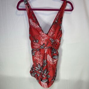 Hilor Size 14 Red Womens Tankini Swim Top Pool Wear Swimsuit Floral